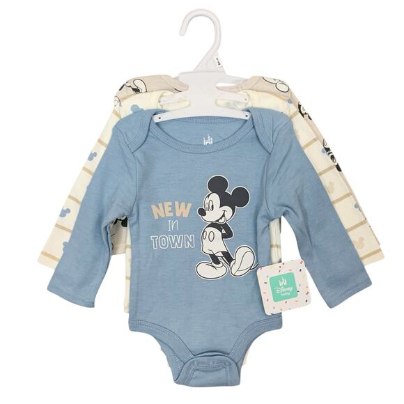 New Set Disney Mickey Mouse Baby Bodysuits One Piece Long Sleeve Boys 6-9 Months - Picture 1 of 5